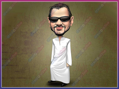Man wear White thode pathani and goggles Caricature a beared man caricature designing sunglasses