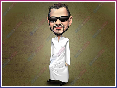 Man wear White thode pathani and goggles Caricature