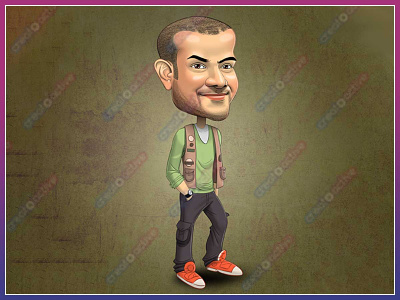 Man wearing jacket Caricature caricature designing green shirt jacket smiling man