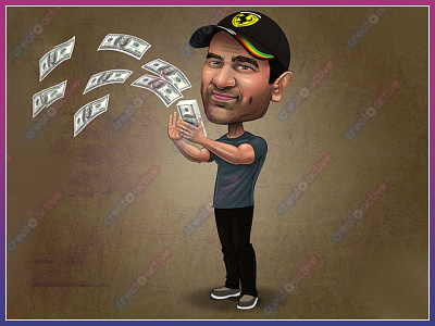 Man wearing cap Spending money Caricature cap caricature designing smille spend money