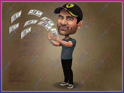 Man wearing cap Spending money Caricature