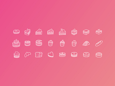 Handdrawn Sweet Cake Icon Set cake food graphic design icon icon set illustration line style sweet ui