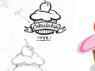 Cakes For Kids cupcake hand lettering logo pen pencil process sketch