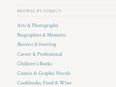 Share the Shelf - Browse books browse categories links list navigation selected subjects tags typography ui