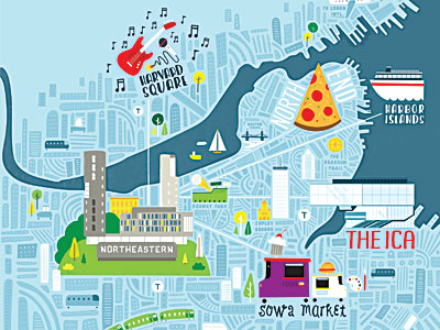 Northeastern - Map of Boston by Shaw Nielsen on Dribbble