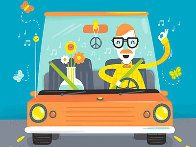 Live Happy – Drive Yourself Happy driving flowers happy illustration