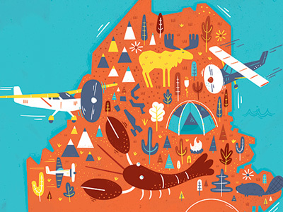 Aircraft Owners and Pilots Association - Maine Map moose camping lobster planes maine illustration map