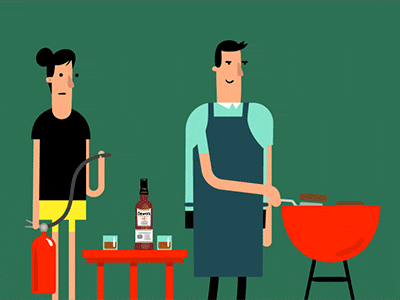 Fatherly + Dewers animation characters fire grilling illustration motion plastic whiskey