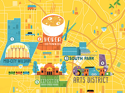 PCMA Convene – LA Convention Center Map arts city food illustration los angeles map