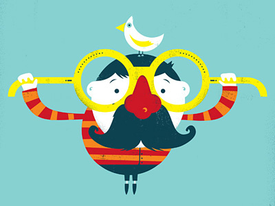Be Silly bird illustration mustache poster