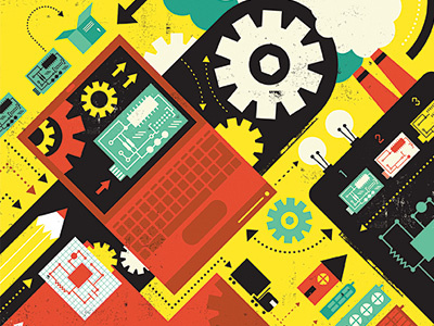 Make Magazine – Kitstarter editorial gears idea illustration innovation laptop marketplace technology texture