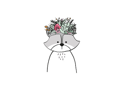 Raccoon flowers illustration raccoon