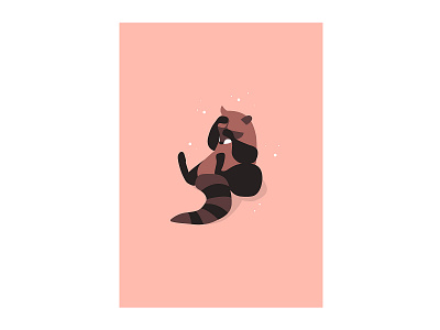 Racoon animal card design flat illustration pink racoon vector