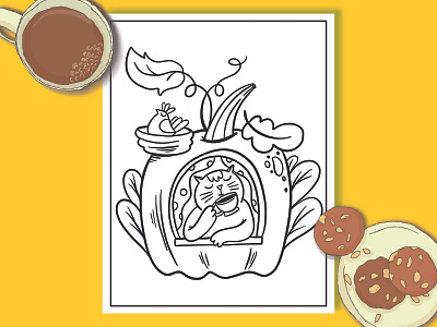 Hello autumn coloring page autumn cat coloring book coloring for kids coloring page graphic design halloween illustration line logo outline peace pumpkin