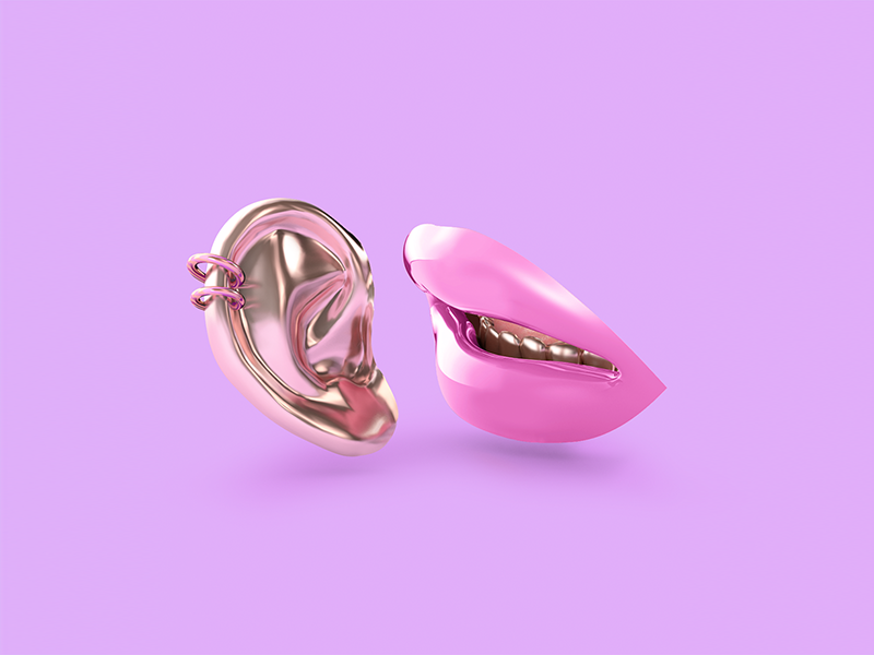 Advice Icon pink gold lips 3d rendering illustration icon realistic newwave minimal modern saturation cinema4d