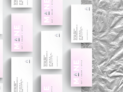 Mane Branding branding business cards foil gradient identity minimal modern pink salon silver