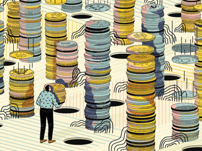 Signs of Strain in the Stock and Bond Love Affair coins editorial illustration investing new york times