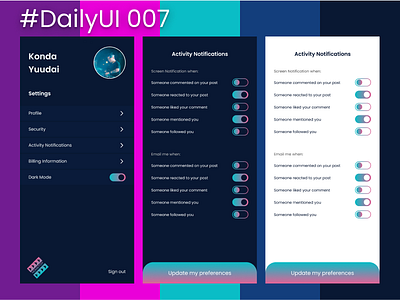 #DailyUI 007 - Settings dailyui design ui