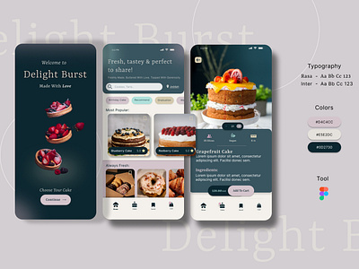 Delight Burst, a pastry shop application, UI design