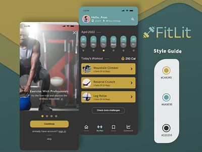 FitLit : Exercise application UI design android application design develope digitalflare exercise flex gym huwawei ia ios ksa saudiarabia training ui uidesign ux workout