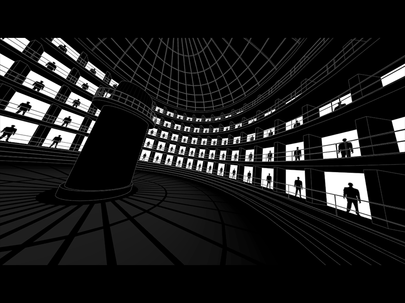 Panopticon by Richdaman 3d animated art cg digital gif loop monitoring nsa panopticon prison symbol