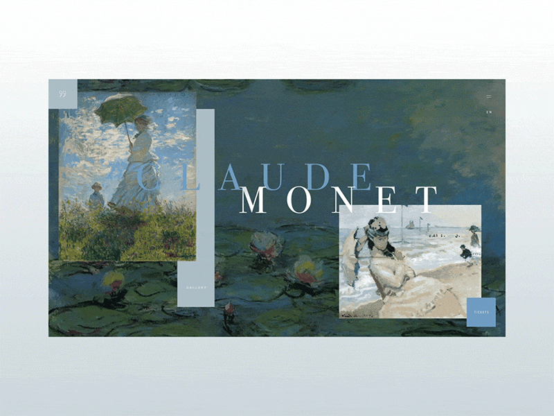 Claude Monet animation art clean colours concept design flat grid interface minimal motion museum simple typography ui ux web website