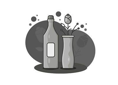 Grayscale Wine And Flowers design illustration minimal vector