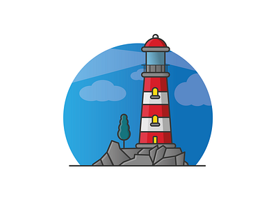 A Lighthouse clouds design house illustration light lighthouse minimal rocks sea small vector water