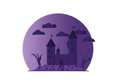 Haunted Castle castle clouds illustration minimal purple vector