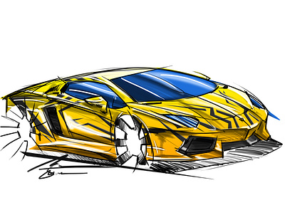Lamborghini Aventador Yellow Tribal by Simon Designs art artwork car art design designer illustration lamborghini painting simon designs supercar