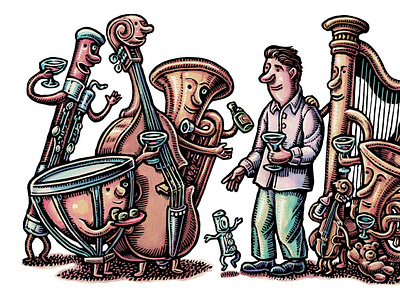 Friendly Classical Instruments alumni anthropomorphic anthropomorphism classical music friendly illustration instruments lisa haney music scratchboard