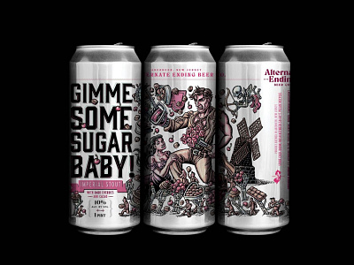 "Gimme Some Sugar Baby" Beer Can Illustration army of darkness beer can beer can art craft beer illustration lisa haney packaging scratchboard