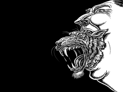 "Anger" (chapter illustration from 'Even Deadlier') anger black and white illustration lisa haney rage scratchboard tiger yelling