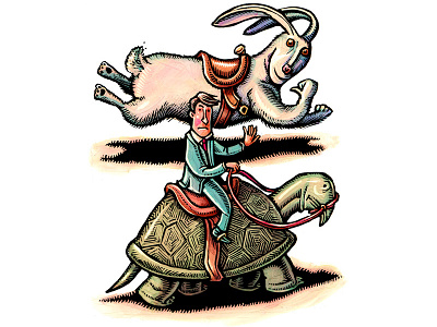 "Stick With the Job You Know, More Employees Are Saying" career fast illustration job lisa haney rabbit safety scratchboard security slow turtle