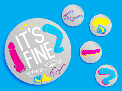 It's Fine - Merch album art buttons comedy memphis mockup stickers vector