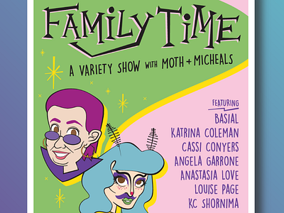 Family Time comedy drag family time memphis performance portraits poster design variety show vector