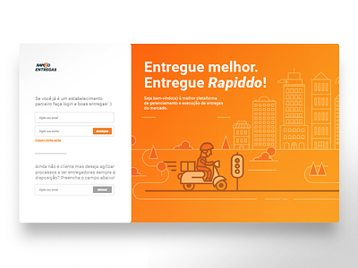 Login page for Rapiddo Entregas cloud delivery food landing login moto orange page saas startup