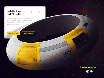 Lost in Space card et galaxy game interface ovni ship space ui ux