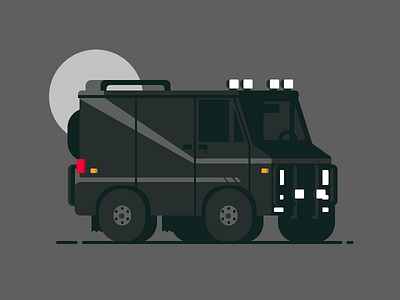 Black van car illustration moon night shot van