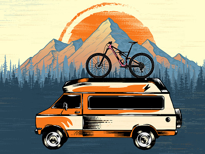 MTB Bikes and Riders bicycle bike biker forest illustration mountains mtb print prints ride sports t-shirts tshirts