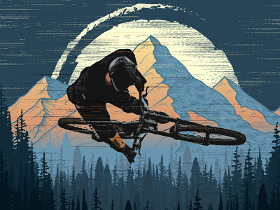 MTB Bikes and Riders bicycle bike biker forest illustration mountains mtb print prints ride sports t shirts tshirts