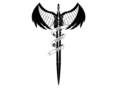 Back Tattoo banner sword tattoo wings