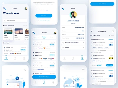 FlyLine Flight Booking App animation app chart filters flight app flight booking flight search icon illustrations interaction searching travel app ui ux