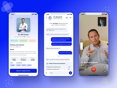 Doctor profile, chat and video calling behance casestudy doctor appointment doctor search health tips hospital search medical app medical news primary care telemedicine app texting ui design ux design video calling