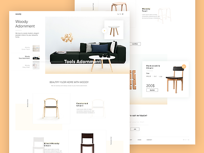 Woody Home page & Shop Details page chair clean e commerce online shop product product details shooing card ui ux website wood woody