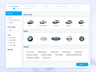 Filter Screen Design for iPad car filter scree ipad ipad ui iphone left side bar progress bar shop side menu steps timeline