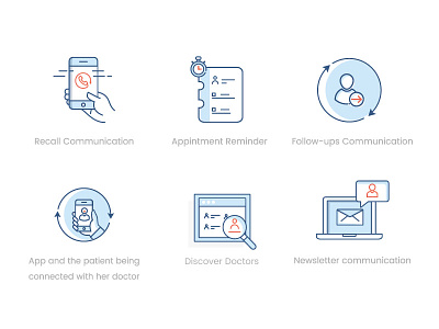 Illustrations for Nexhealth appointment reminder communication doctor doctor search follow ups icon medical icon newsletter recall communications secure