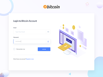 Bitcoin Login bitcoin colorful gradient illustration isometric login screen login. sign in popup sign up uiux