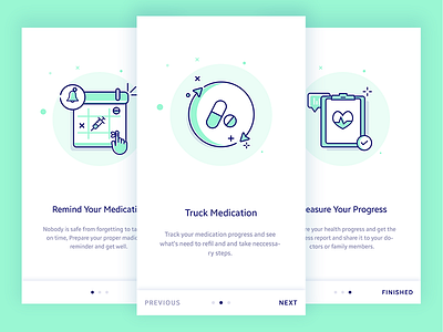 CareTime Onboardign Screens app icon medical icon medication control onboarding oneboardign illustrations reminder tour tutorial