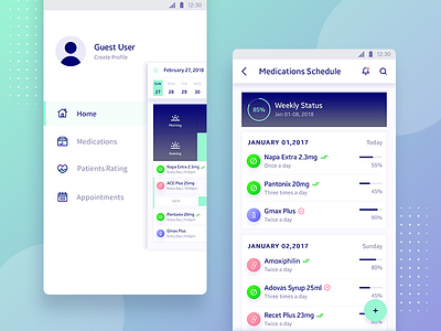 Menu Schedule Screen dashboard medical app medication app medication progress medicine control app menu reminder schedule